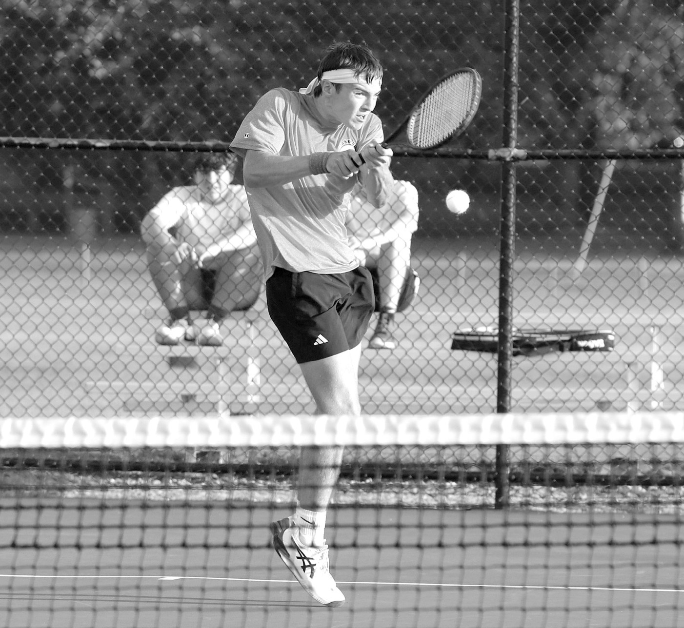 Frankton’s Sam Barr competes in the No. 1 singles match